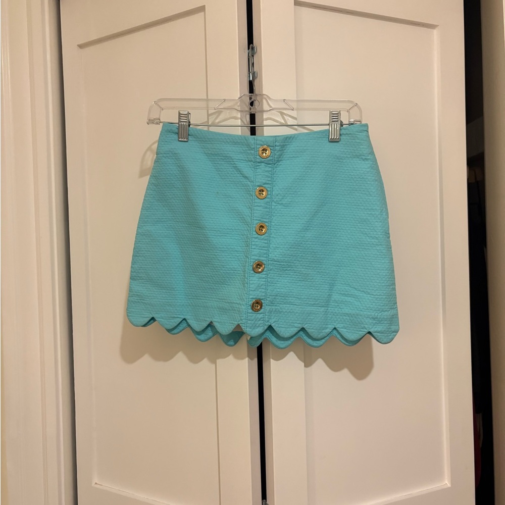 Lilly Pulitzer Aqua Scalloped Hem Button Mini Skirt